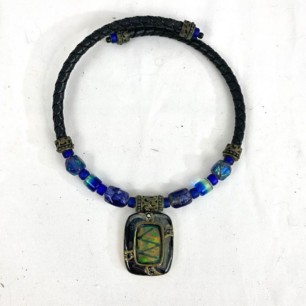 Vintage Chico’s Glass Leather Cuff Choker Necklace